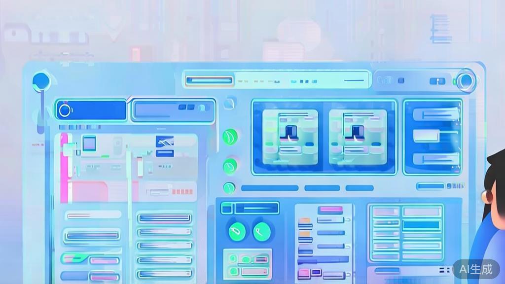 Flat vector illustration of a user analyzing video tool configurations, dashboard style, soft blue gradient