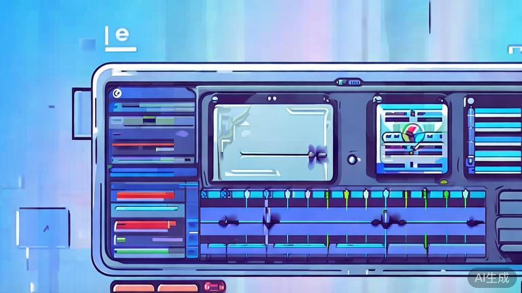 Flat vector illustration of video editing features, dashboard style, soft blue gradient