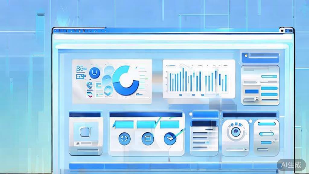 Flat vector illustration of digital marketing statistics, dashboard style, soft blue gradient