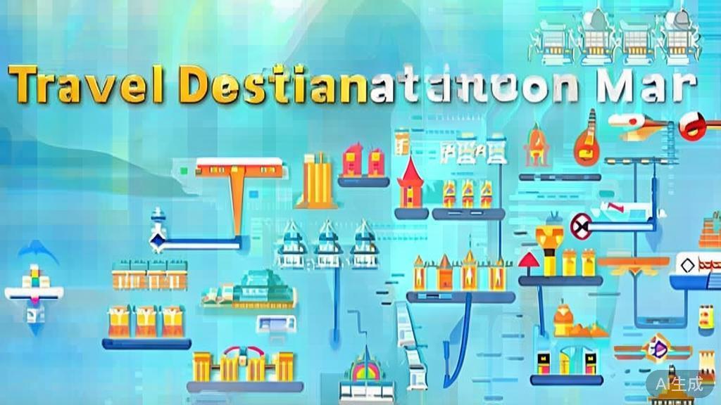 Flat vector illustration of travel destinations, dashboard style, soft blue gradient