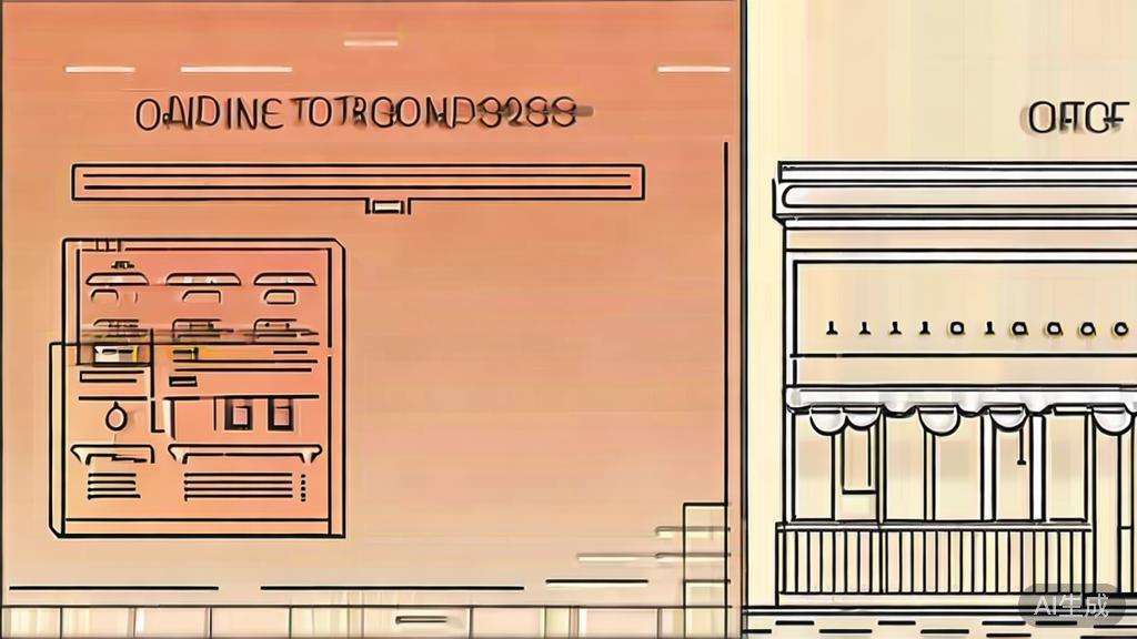 "High-quality business illustration regarding comparison of online and offline entrepreneurship, minimal flat design"