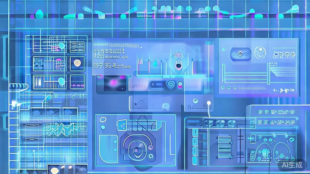 Flat vector illustration of market analysis with AI tools, dashboard style, soft blue gradient