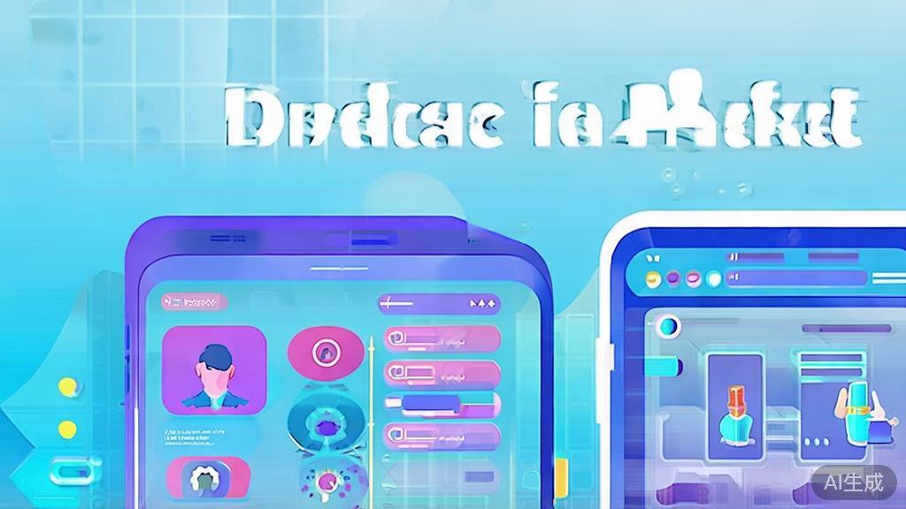 "Flat vector illustration of emerging market trends like personalized services and remote work, dashboard style, soft blue gradient"
