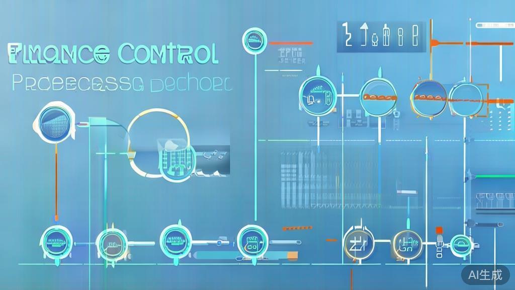 Flat vector illustration of finance control process, dashboard style, soft blue gradient