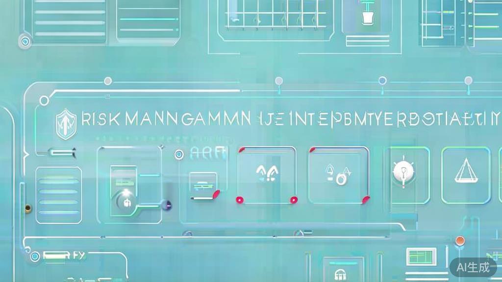 "Flat vector illustration of risk management in entrepreneurship, dashboard style, soft blue gradient"