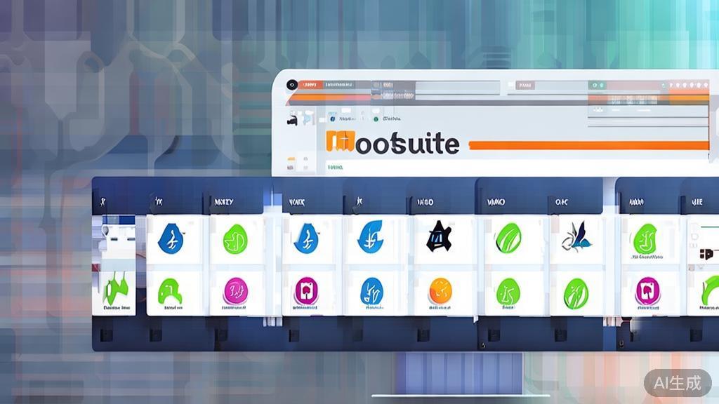 "High-quality business illustration regarding Hootsuite for social media management, minimal flat design"