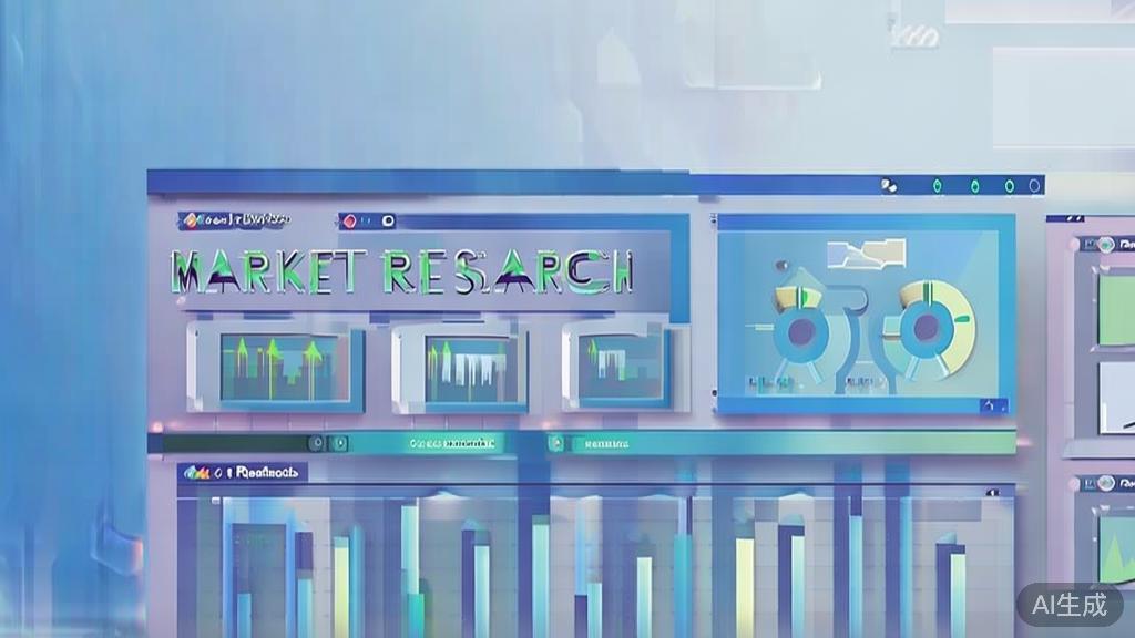Flat vector illustration of market research, dashboard style, soft blue gradient