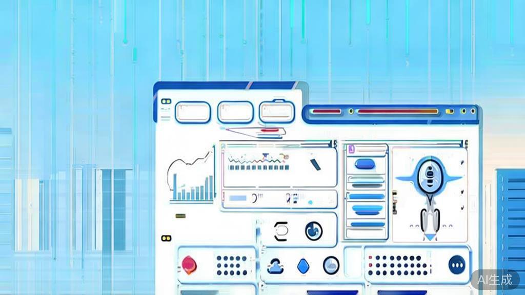 Flat vector illustration of artificial intelligence in startup businesses, dashboard style, soft blue gradient