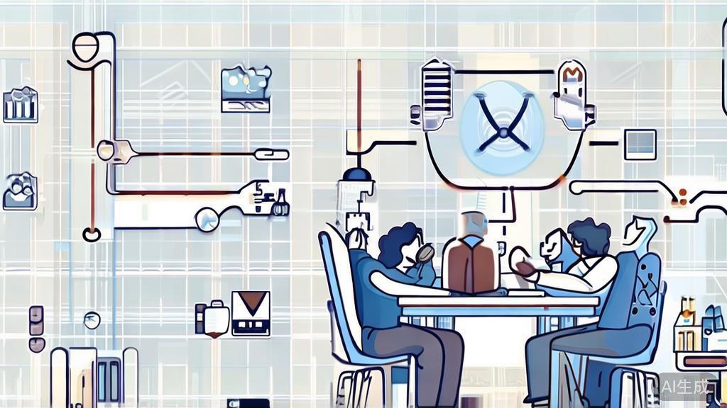 High-quality business illustration regarding cross-disciplinary collaboration in AI, minimal flat design