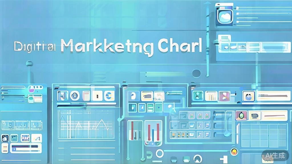 Flat vector illustration of digital channels for marketing, dashboard style, soft blue gradient