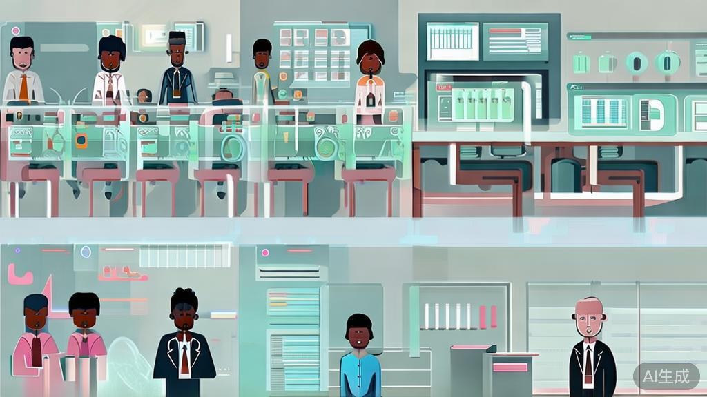 High-quality business illustration regarding the future of AI in the workplace, minimal flat design