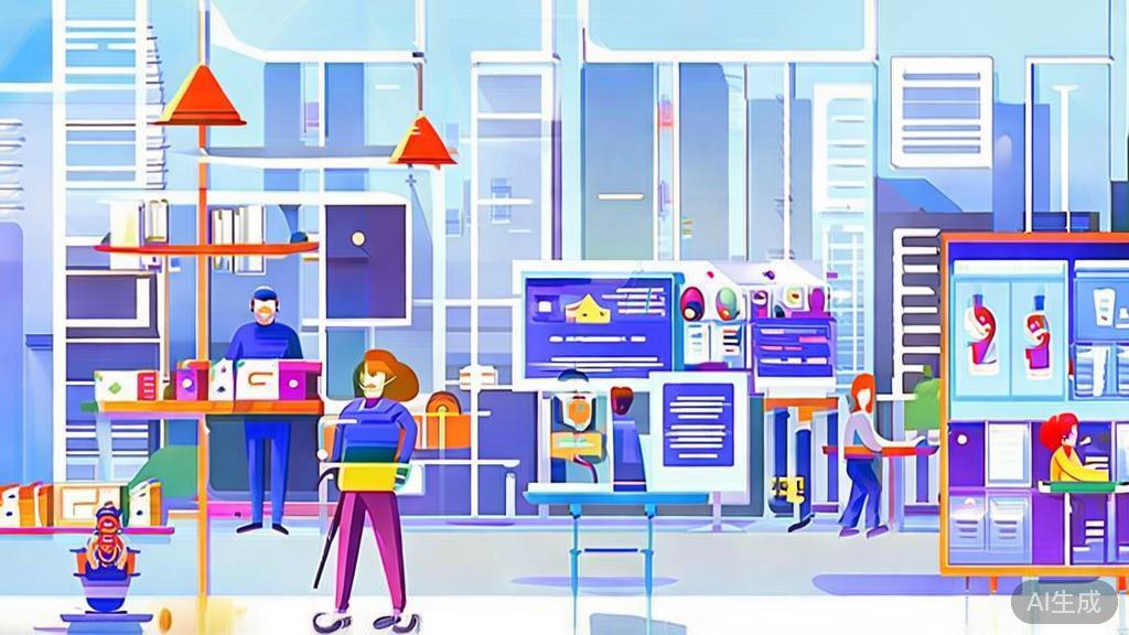 "Flat vector illustration of startup strategies in the digital age, collaborative workspace scene"