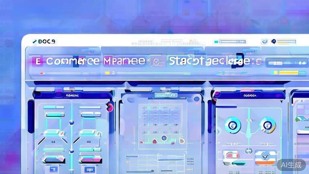 "Flat vector illustration of e-commerce marketing strategies, dashboard style, soft blue gradient"