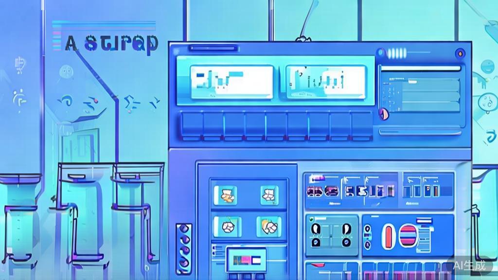Flat vector illustration of a startup leveraging AI tools, dashboard style, soft blue gradient