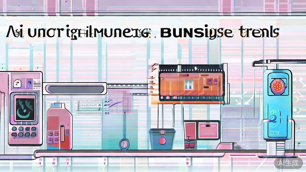 High-quality illustration of future business trends using AI, minimal flat design