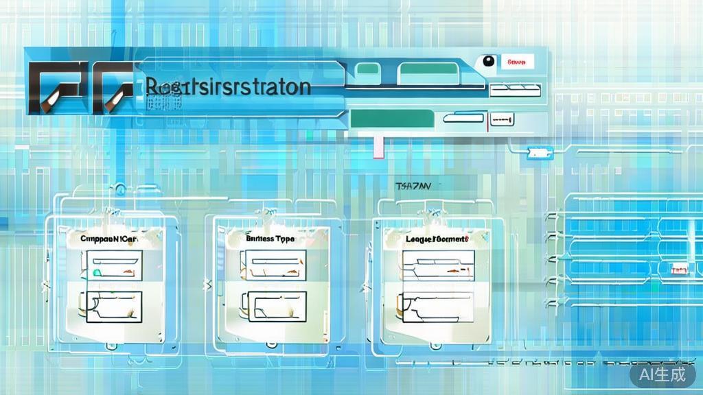 "Flat vector illustration of Business registration process, dashboard style, soft blue gradient"