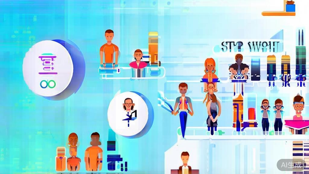 Flat vector illustration of teamwork dynamics in a startup, dashboard style, soft blue gradient