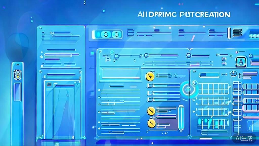 Flat vector illustration of AI tools in drama creation, dashboard style, soft blue gradient