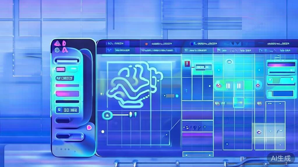 Flat vector illustration of AI-driven video production, dashboard style, soft blue gradient