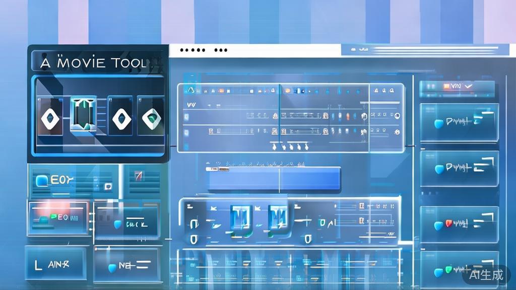 Flat vector illustration of features comparison of AI movie tools, dashboard style, soft blue gradient
