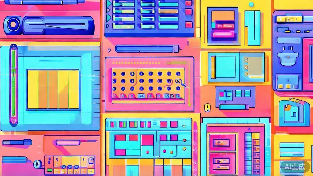 "Flat vector illustration of various animation tools, showcasing their unique features, minimal flat design"