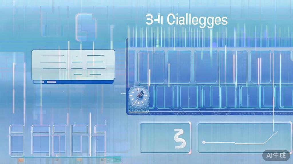 Flat vector illustration of challenges faced by AI animation software, dashboard style, soft blue gradient