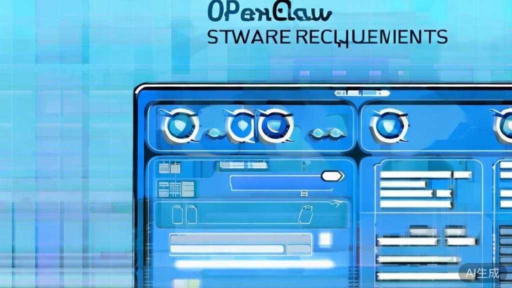 Flat vector illustration of OpenClaw software requirements, dashboard style, soft blue gradient