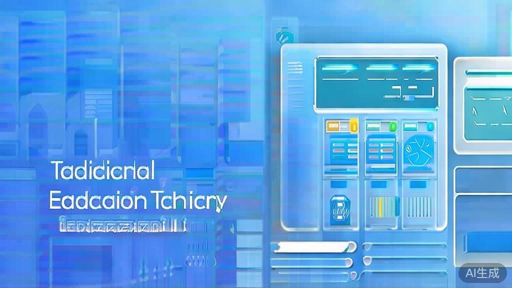Flat vector illustration of traditional education technology, dashboard style, soft blue gradient
