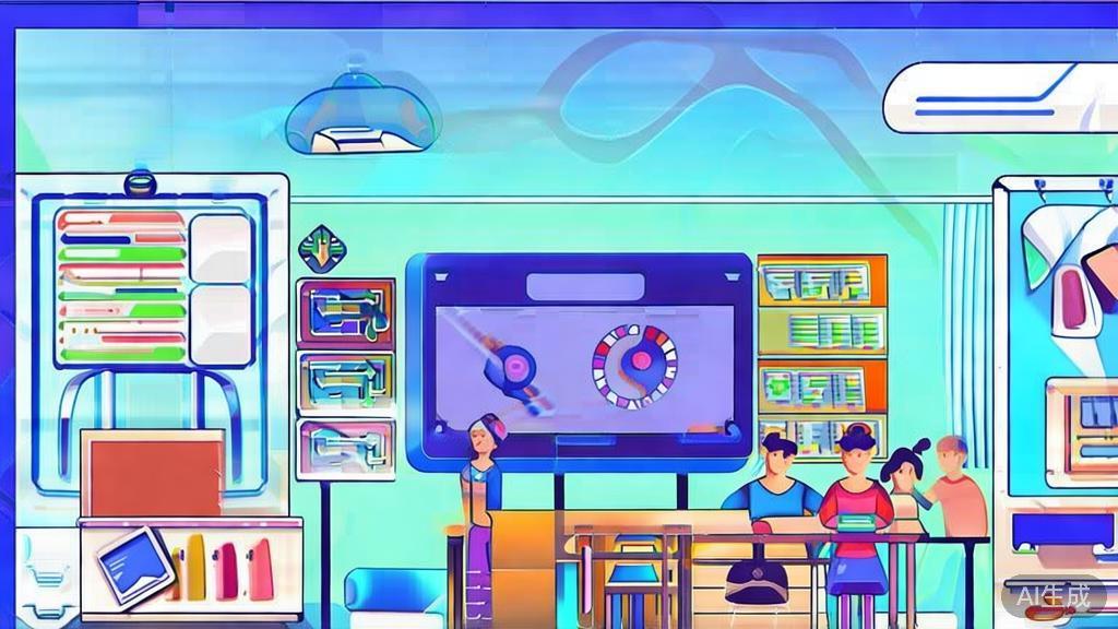 Flat vector illustration of a classroom using both OpenClaw and traditional education technology, dashboard style, soft blue gradient