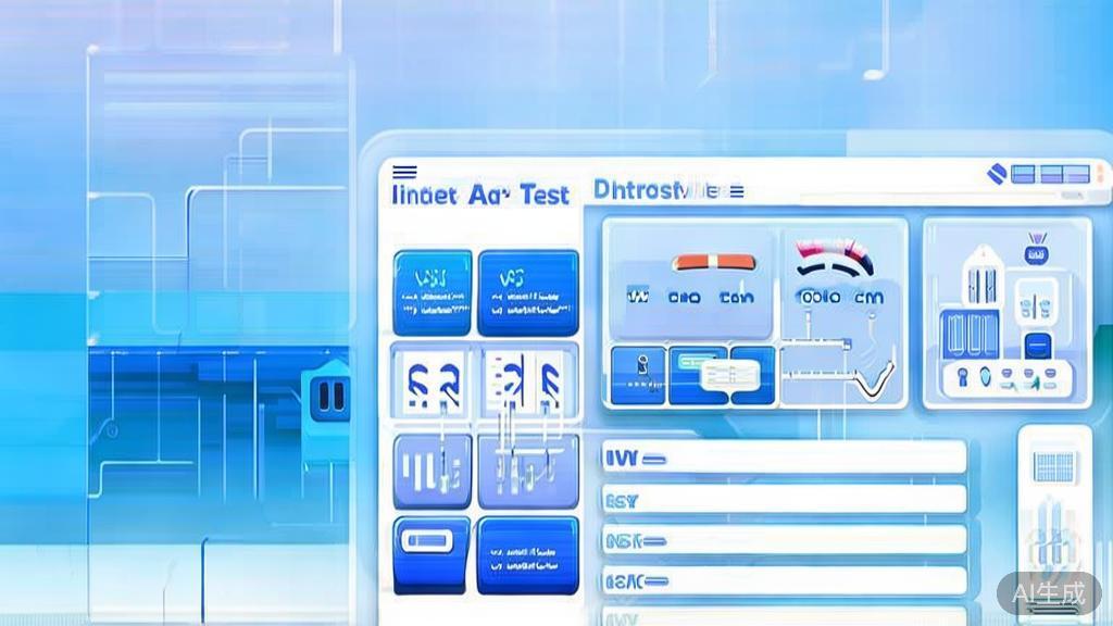 "Flat vector illustration of internet speed test and configurations, dashboard style, soft blue gradient"