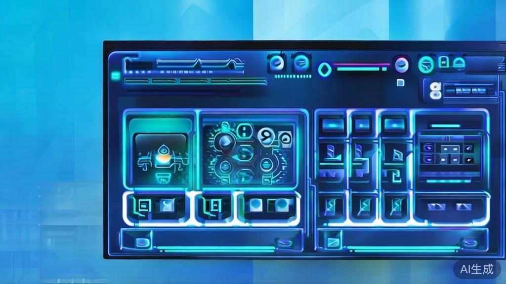 Flat vector illustration of intelligent image generation tools, dashboard style, soft blue gradient