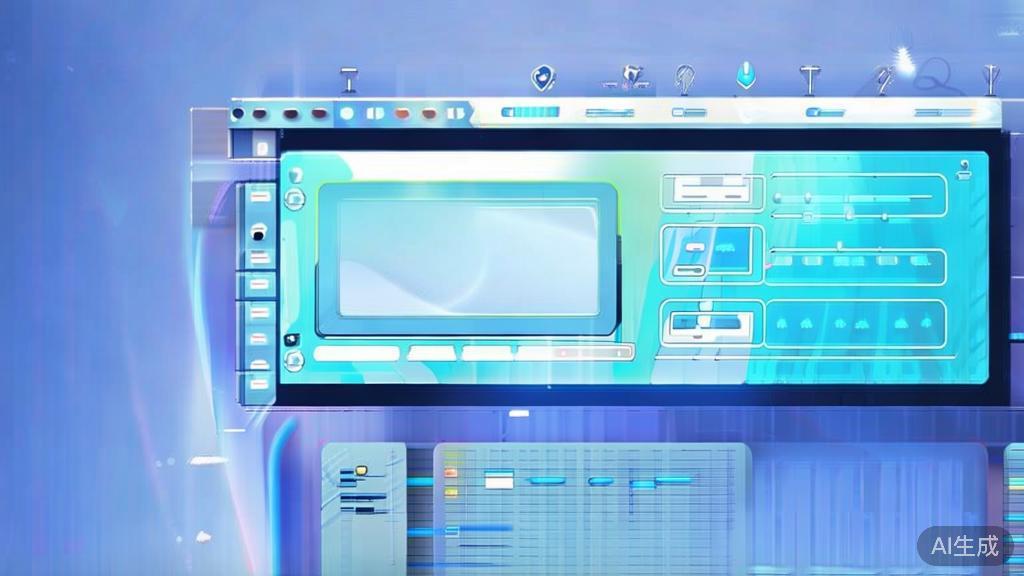Flat vector illustration of GPT-Image2 interface, dashboard style, soft blue gradient