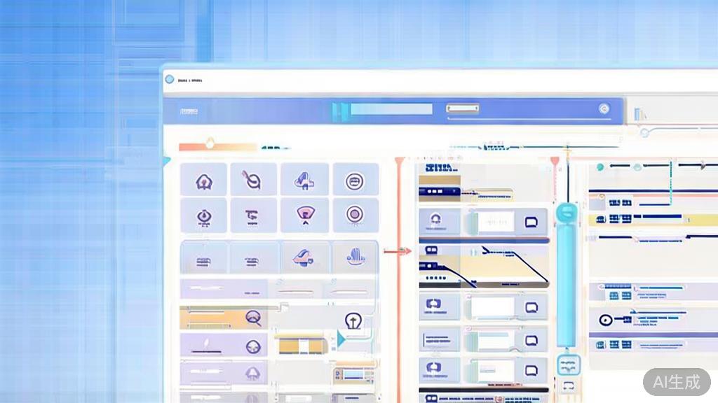 Flat vector illustration of API documentation, dashboard style, soft blue gradient