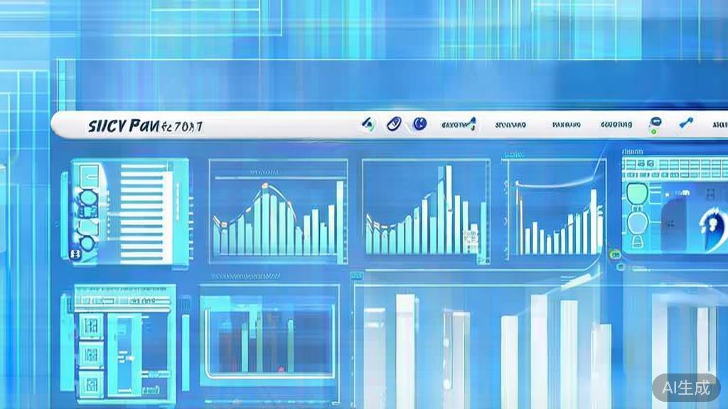 Flat vector illustration of stock market data analysis, dashboard style, soft blue gradient