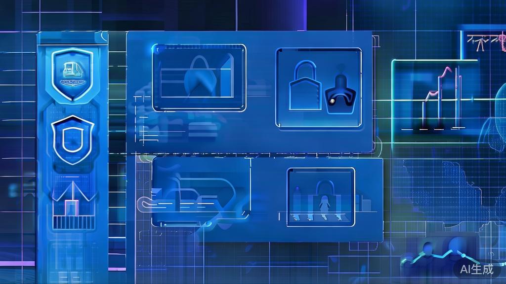 Flat vector illustration of data leak prevention measures, dashboard style, soft blue gradient