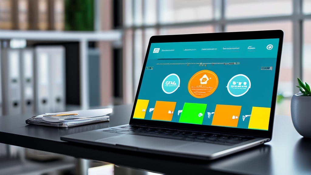 A close-up image of a laptop displaying the SORA 2 interface with compliance badges in a modern office.