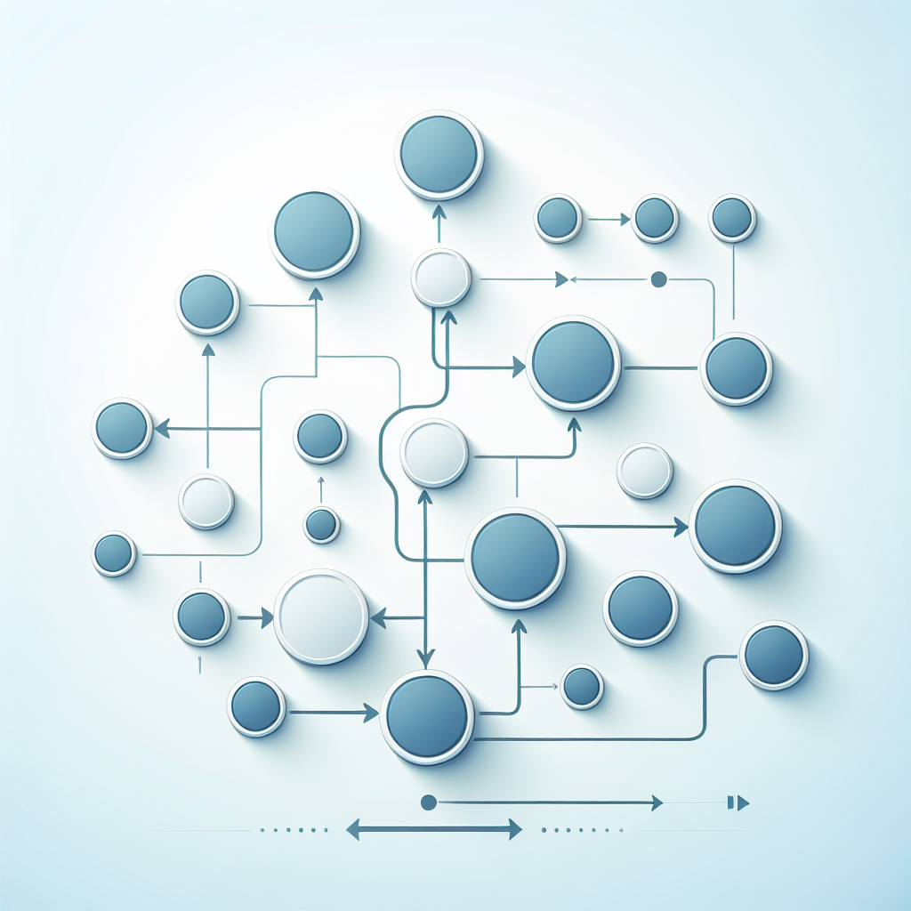 "Simple flowchart illustration with connected circles and arrows, light blue and white color scheme, clean minimal design, business presentation style, infographic element"