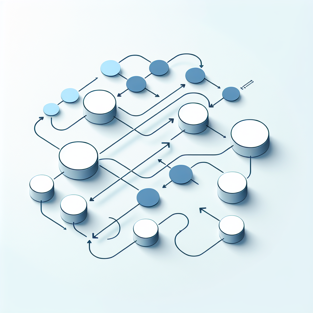 "Simple flowchart illustration with connected circles and arrows, light blue and white color scheme, clean minimal design, business presentation style, infographic element"