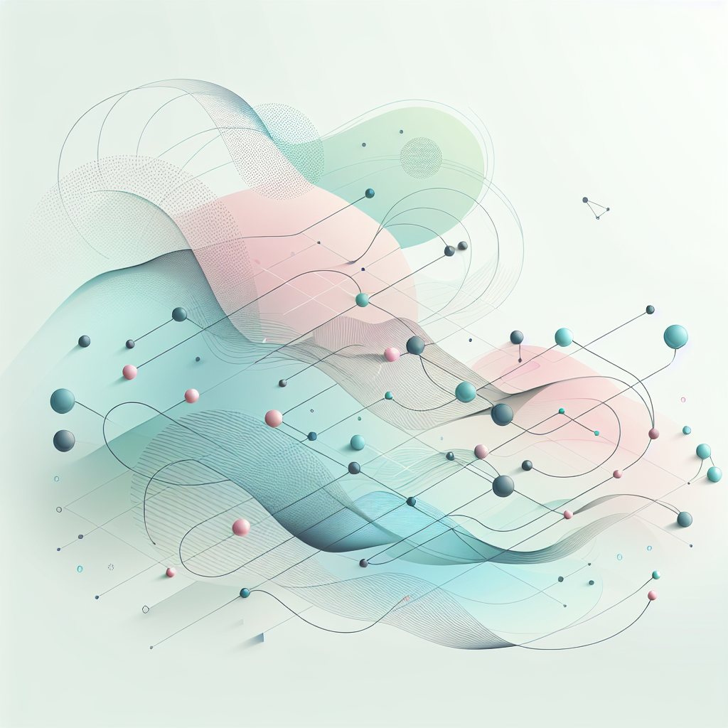 "Abstract network nodes connected by lines, soft color scheme, clean minimal illustration, modern digital concept, technology background"
