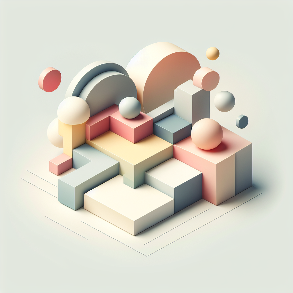 "Abstract geometric composition with overlapping shapes, soft pastel colors, modern minimal style, professional business concept illustration, 3d render isometric"