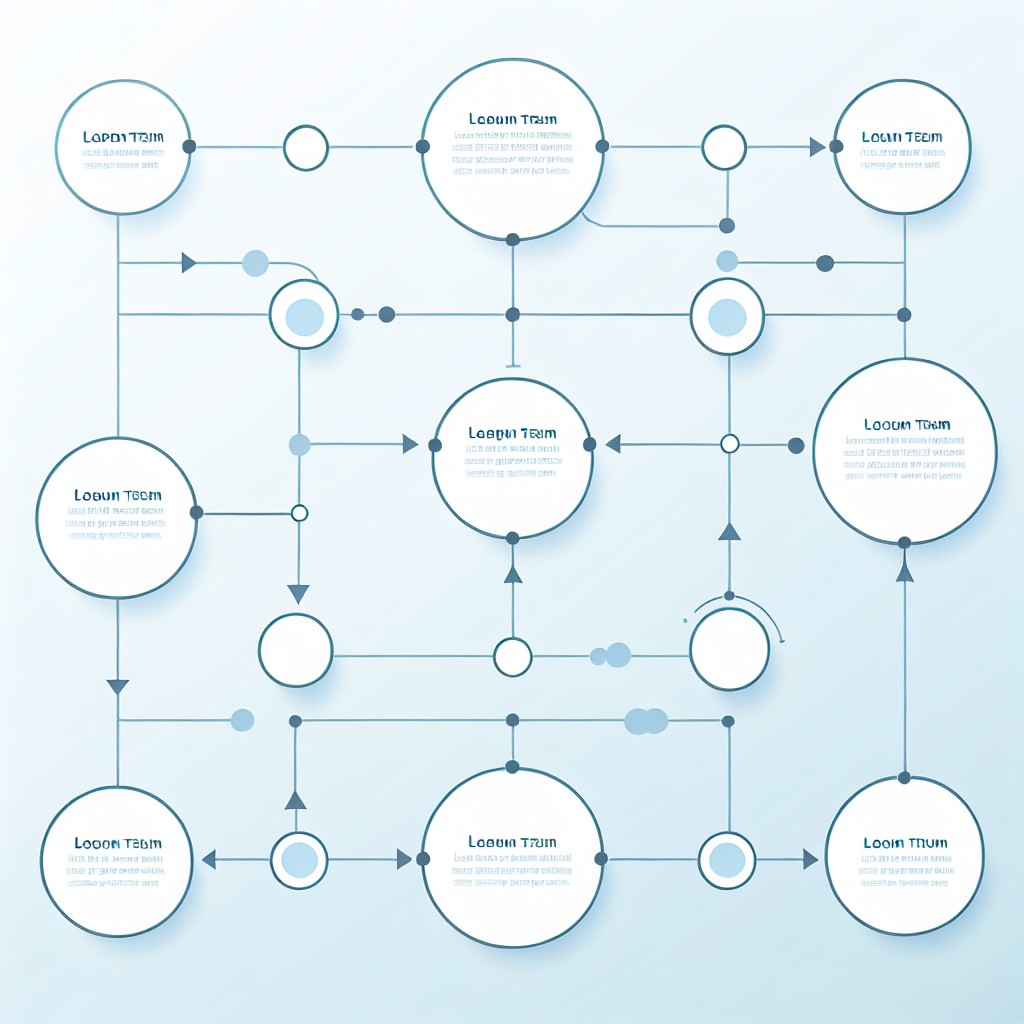 "Simple flowchart illustration with connected circles and arrows, light blue and white color scheme, clean minimal design, business presentation style, infographic element"