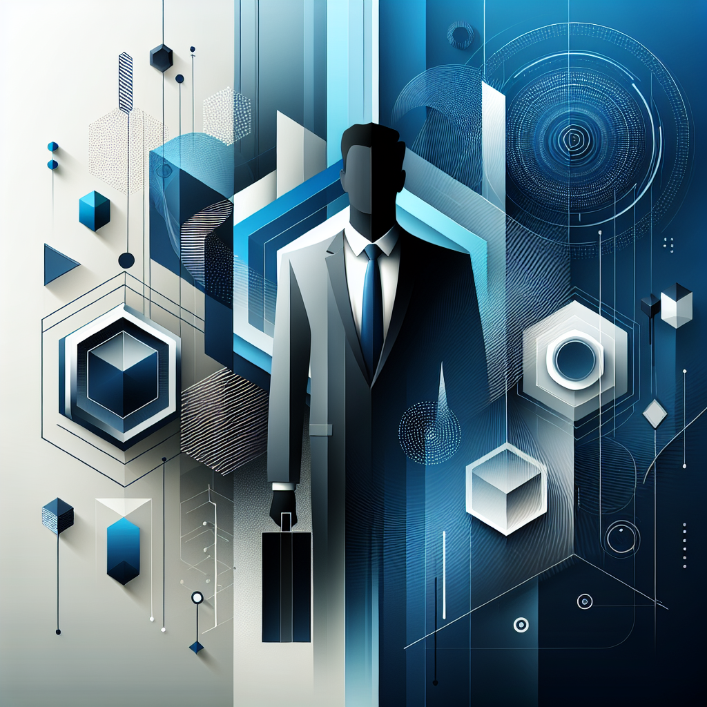 "Abstract business concept with geometric shapes, professional blue gradient, clean minimal design, modern corporate illustration, high resolution, 4k"