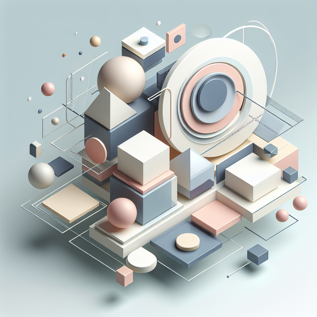 "Abstract geometric composition with overlapping shapes, soft pastel colors, modern minimal style, professional business concept illustration, 3d render isometric"