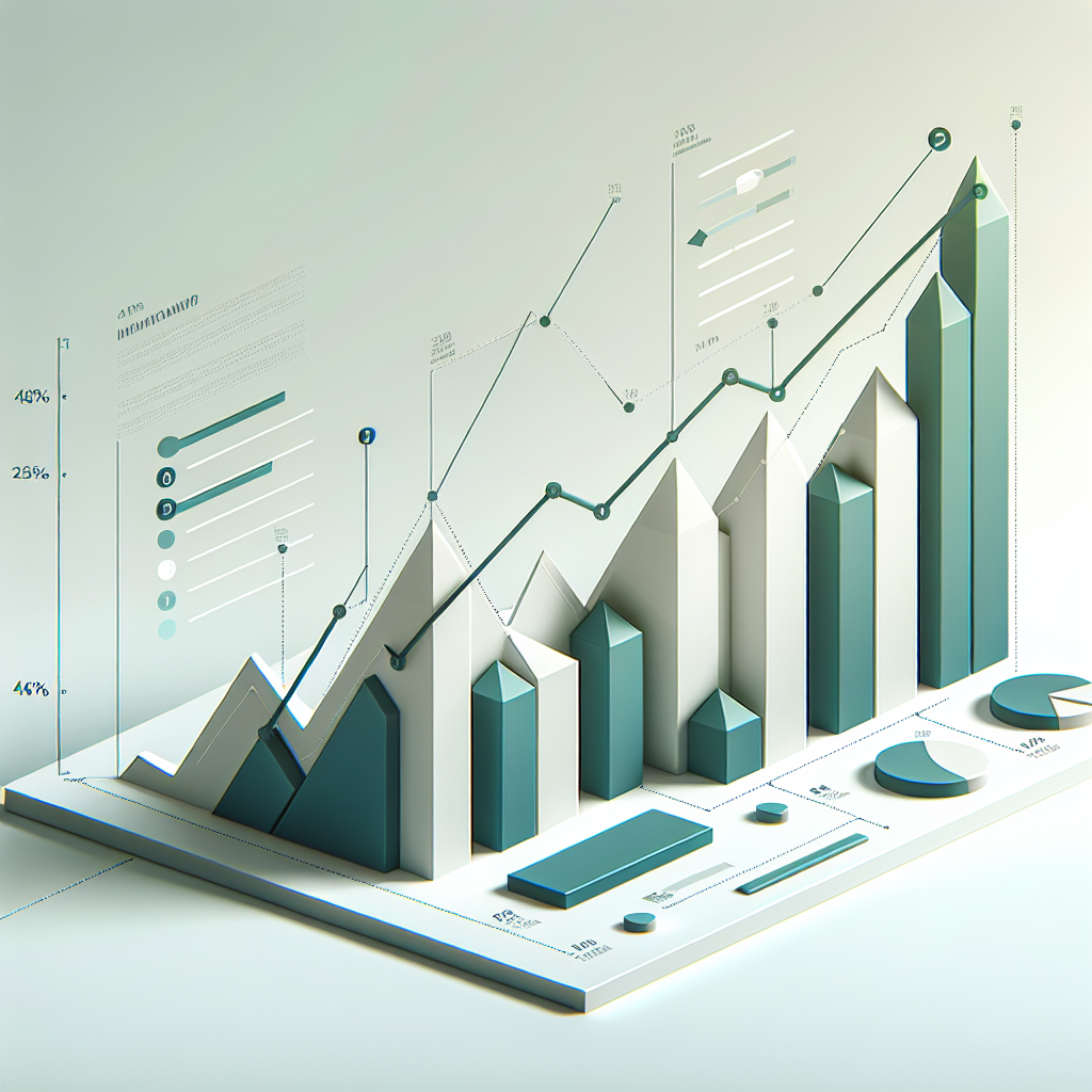 "Upward trending graph with simple geometric elements, green and blue color palette, clean business infographic style, minimal design, growth concept"