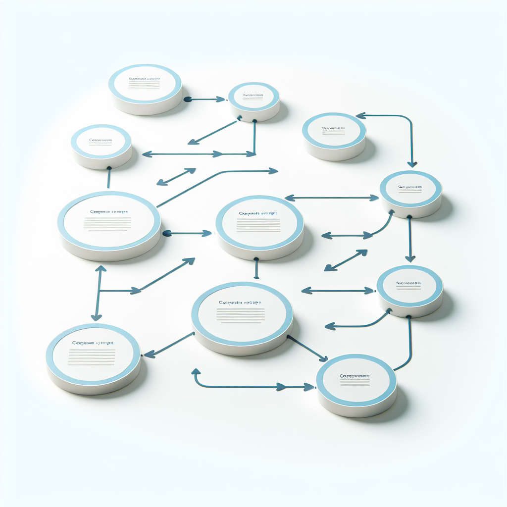 "Simple flowchart illustration with connected circles and arrows, light blue and white color scheme, clean minimal design, business presentation style, infographic element"
