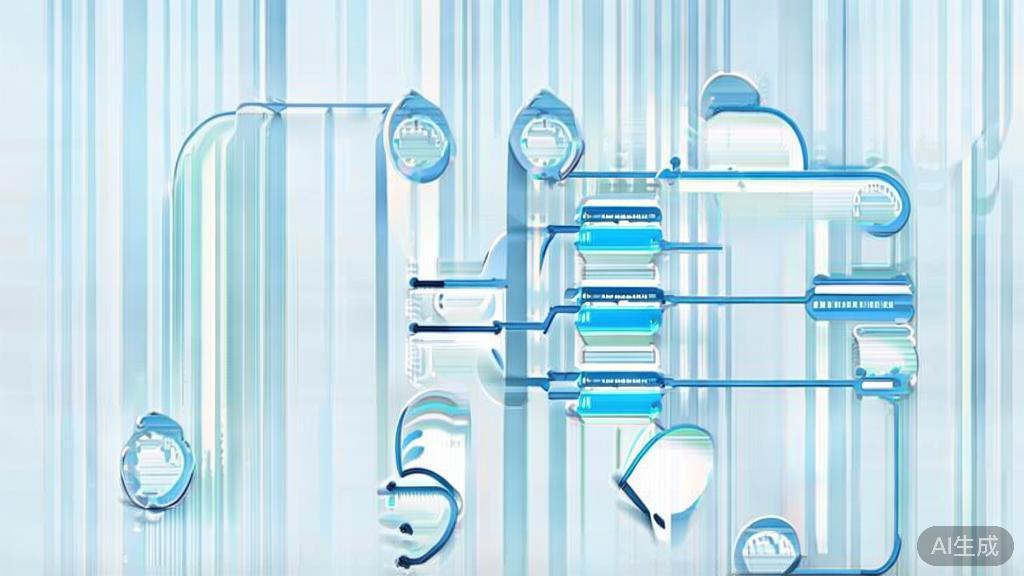 "Simple flowchart illustration with connected circles and arrows, light blue and white color scheme, clean minimal design, business presentation style, infographic element"