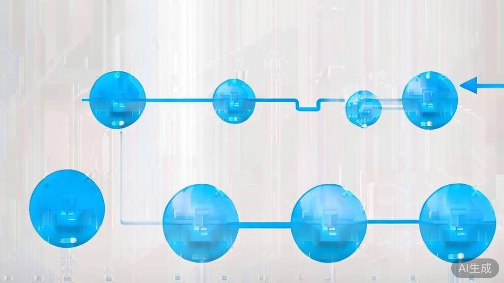 "Simple flowchart illustration with connected circles and arrows, light blue and white color scheme, clean minimal design, business presentation style, infographic element"