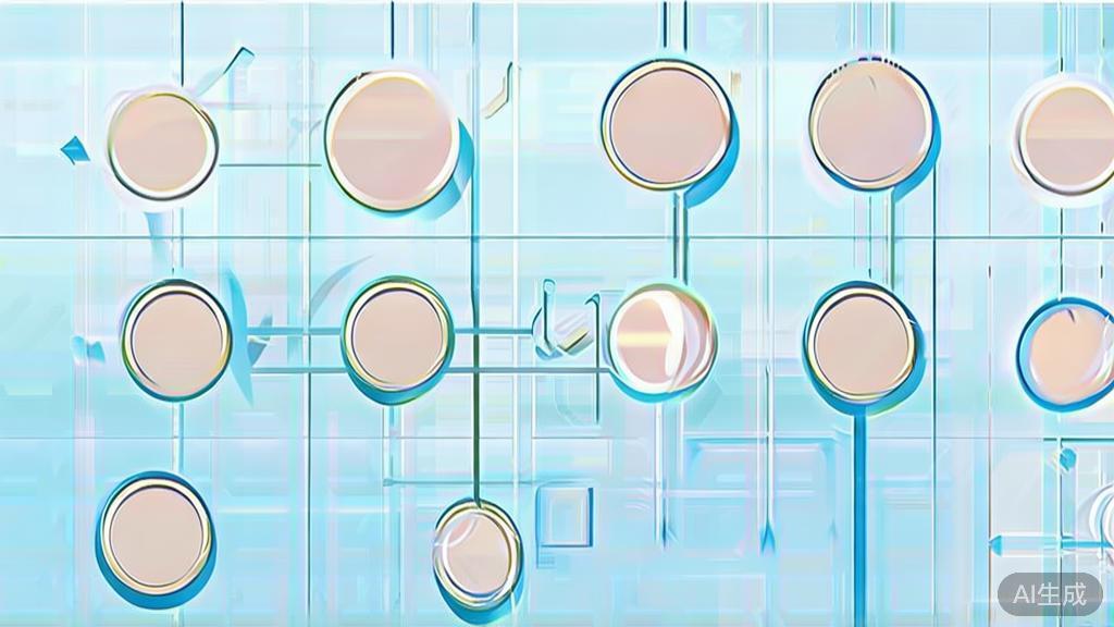 "Simple flowchart illustration with connected circles and arrows, light blue and white color scheme, clean minimal design, business presentation style, infographic element"