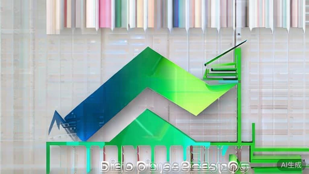 "Upward trending graph with simple geometric elements, green and blue color palette, clean business infographic style, minimal design, growth concept"