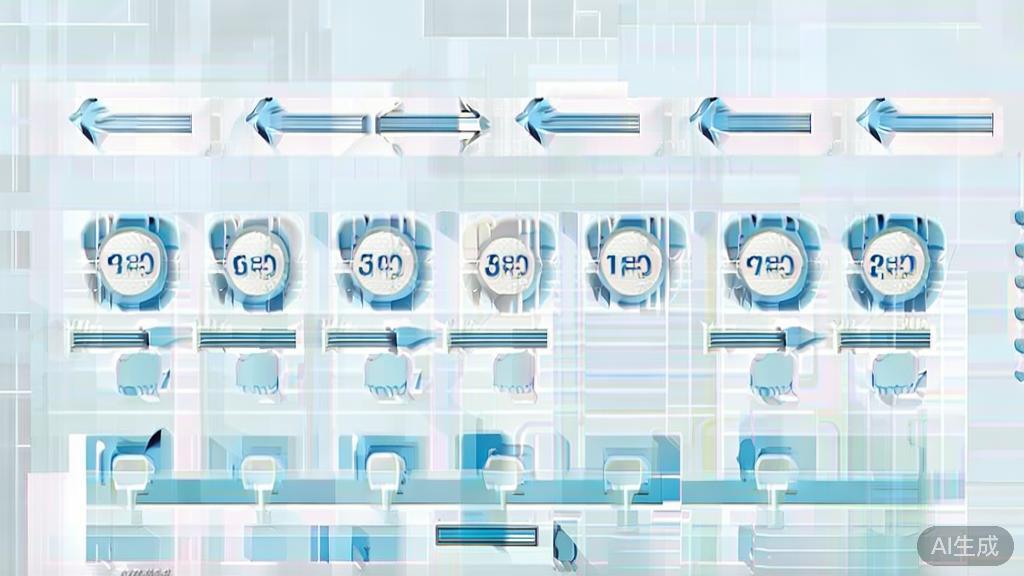 Simple flowchart illustration with connected circles and arrows, light blue and white color scheme, clean minimal design, business presentation style, infographic element